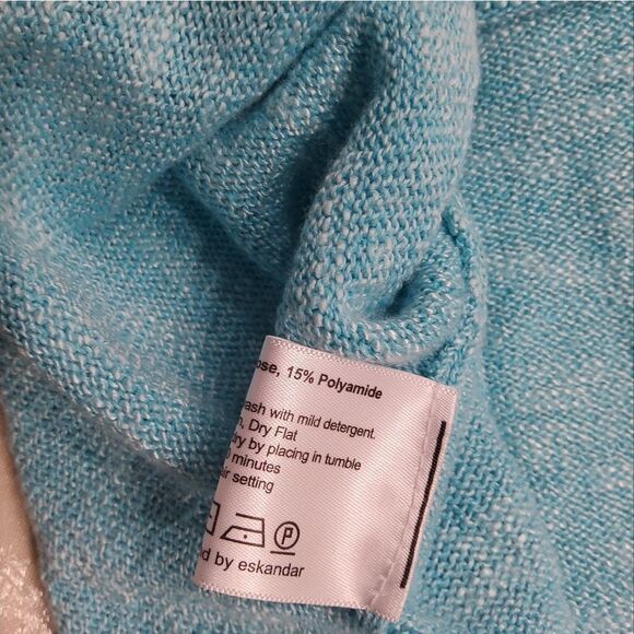 Eskandar Women's Melange Blue Off White Knit Oversize Sweater Size OS - Picture 7 of 12